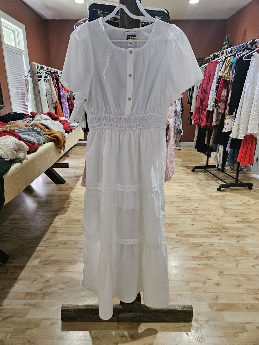 Staccato White Tiered Button-Front Maxi Dress